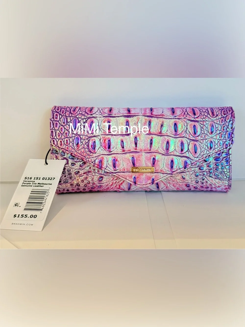 Brahmin Purple Iris Adia Clutch & Veronica Wallet Croc-Embossed 2 Pc Set - RARE